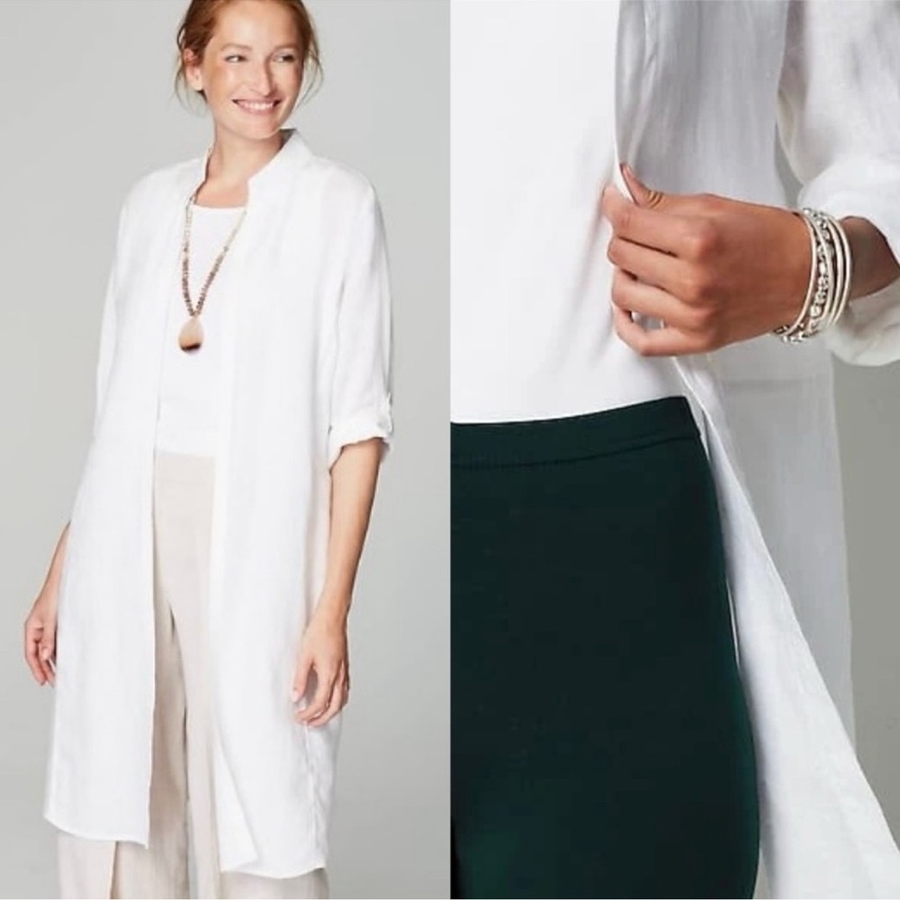 Pure Jill Linen White Open Front Long Duster Topper
